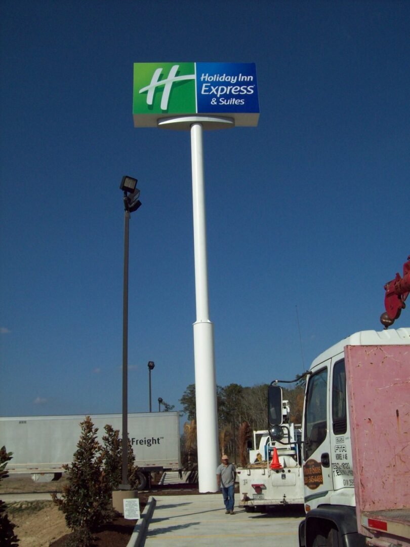 Holiday Inn pylon signage board on white pole