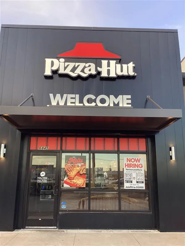 Pizza Hut restaurant front view on the display
