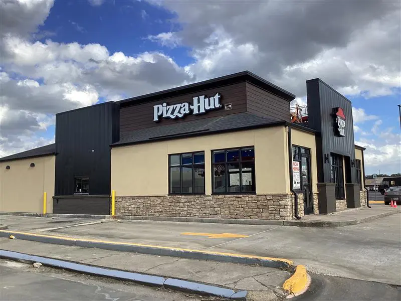 Pizza Hut restaurant front view on the display